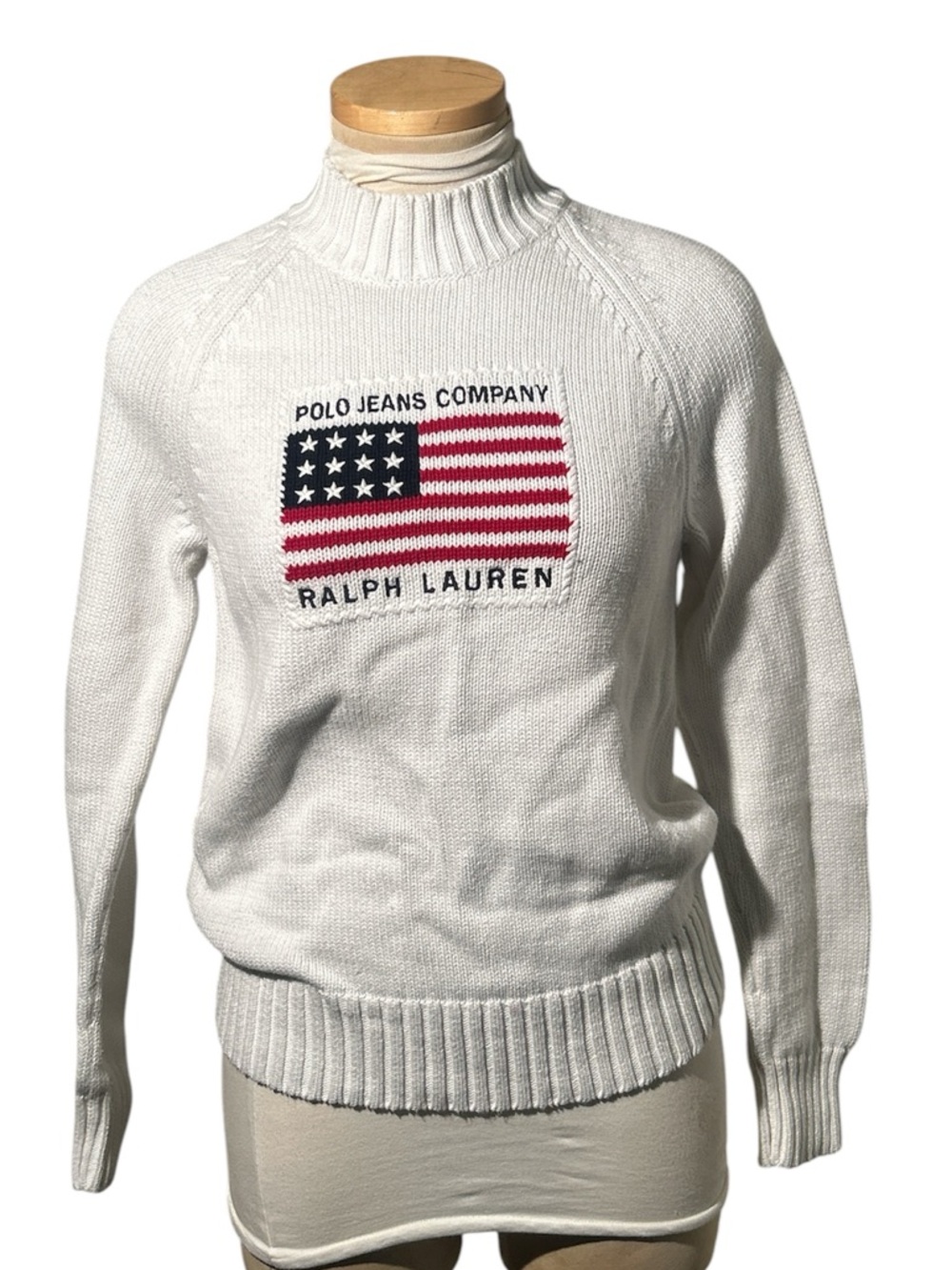 Ralph Lauren Polo Jeans Company Vintage White Flag Knit Sweater Size Small